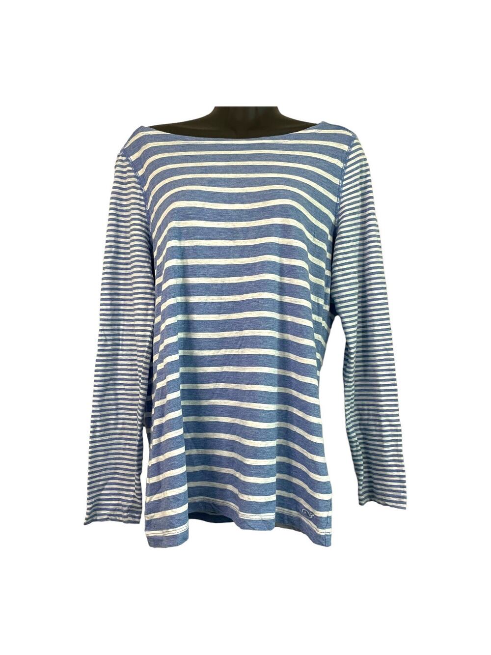 Vineyard Vines Womens Size S Party Stripe Slub T-Shirt Long Sleeve Blue & White